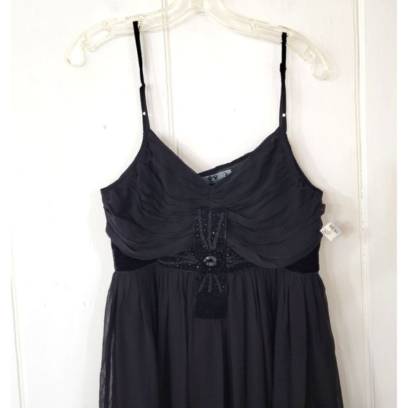 Holly G Black Silk Chiffon and Velvet Beaded Mini Dress NWT - Picture 2 of 6